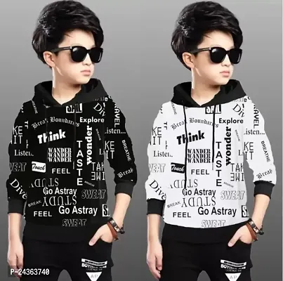 Kids Boys  Girls Hooded Neck Full Sleeves Regular Fit Pure Cotton Printed T Shirt, Pack of 2