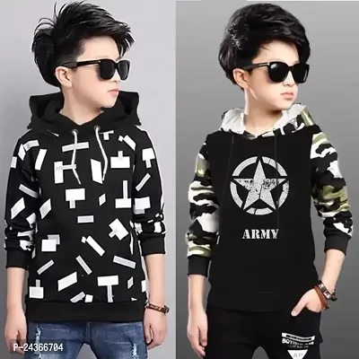 Kids Boys  Girls Hooded Neck Full Sleeves Regular Fit Pure Cotton Camouflage Printed, Army Print, Military Printed T Shirt, Pack of 2-thumb0