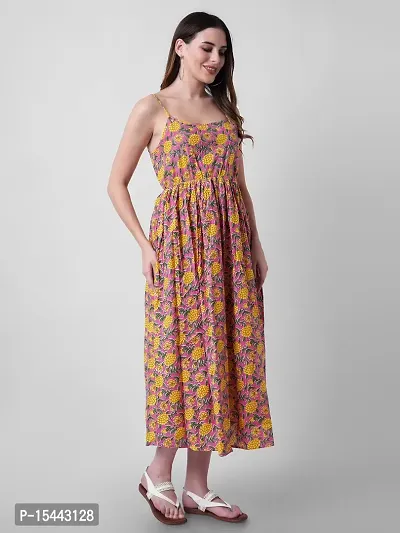 Stylish Multicoloured Rayon Printed Dress For Women