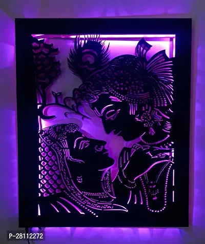 Unique Creation Beautiful Multicolor Radha Krishna Wall Decorative LED Logo Backlight Night Lamp with Remote Control Size 12x12