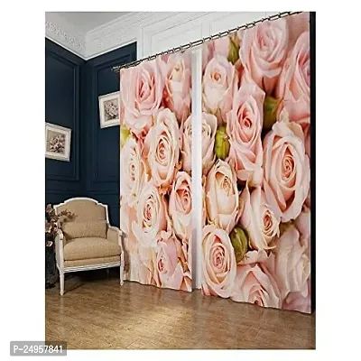 KHUSHI CREATION 3D Roses Digital Printed Polyester Fabric Curtain for Bed Room, Kids Room, Curtain Color Peach Window/Door/Long Door (D.N.475) (1, 4 x 9 Feet (Size : 48 x 108 Inch) Long Door)