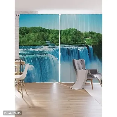 KHUSHI CREATION 3D Waterfall Digital Printed Polyester Fabric Curtains for Bed Room, Kids Room, Color Green Window/Door/Long Door (D.N.1061) (1, 4 x 9 Feet (Size: 48 x 108 Inch) Long Door)