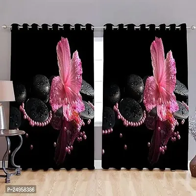KHUSHI CREATION 3D Flower Digital Printed Polyester Fabric Curtain for Bed Room, Kids Room, Curtain Color Pink Window/Door/Long Door (D.N.603) (1, 4 x 9 Feet (Size : 48 x 108 Inch) Long Door)-thumb0