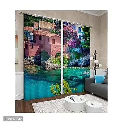 SUV 3D House Digital Printed Polyester Fabric Curtains for Bed Room, Kids Room, Color Multi Window/Door/Long Door (D.N.1386)-thumb0