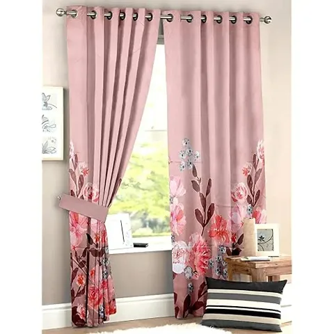 KHUSHI CREATION 3D Flower Digital Printed Polyester Fabric Curtain for Bed Room, Kids Room, Curtain Color Peach Window/Door/Long Door (D.N.560)