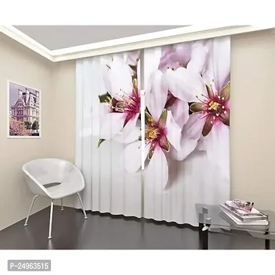 KHUSHI CREATION 3D Flower Digital Printed Polyester Fabric Curtains for Bed Room, Kids Room, Living Room Color White Window/Door/Long Door (D.N.973) (1, 4 x 9 Feet (Size : 48 x 108 Inch) Long Door)