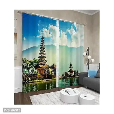 SUV 3D Temple Digital Printed Polyester Fabric Curtains for Bed Room, Kids Room, Color Multi Window/Door/Long Door (D.N.1385)