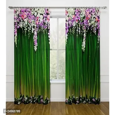 SUV 3D Pink Flowers Digital Printed Polyester Fabric Curtains for Bed Room, Kids Room, Color Green Window/Door/Long Door (D.N.1301)