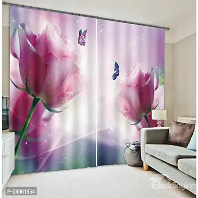 KHUSHI CREATION 3D Rose Flower Digital Printed Polyester Fabric Curtains for Bed Room, Kids Room, Color Pink Window/Door/Long Door (D.N.892) (1, 4 x 9 Feet (Size : 48 x 108 Inch) Long Door)