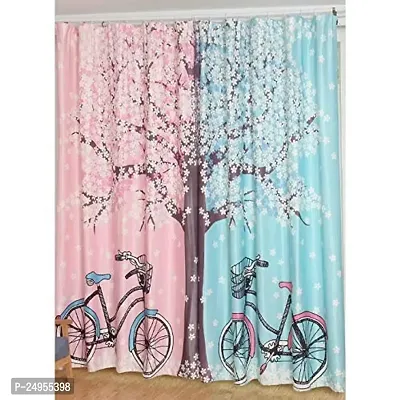 KHUSHI CREATION 3D Cycle Digital Printed Polyester Fabric Curtain for Bed Room, Kids Room, Curtain Color Pink Window/Door/Long Door (D.N.823)