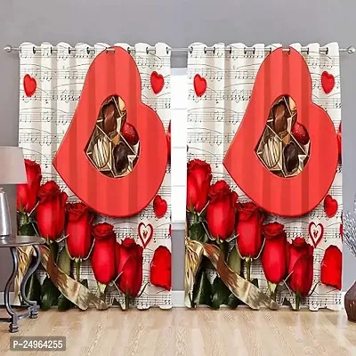 KHUSHI CREATION 3D Chocolate Rose Digital Printed Polyester Fabric Curtains for Bed Room, Kids Room, Color Red Window/Door/Long Door (D.N.866) (1, 4 x 9 Feet (Size : 48 x 108 Inch) Long Door)