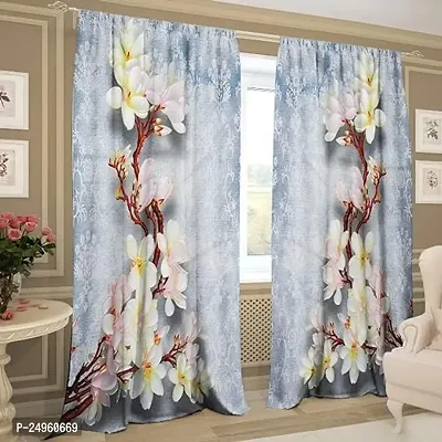 KHUSHI CREATION 3D Flowers Digital Printed Polyester Fabric Curtains for Bed Room, Kids Room, Color Sky Window/Door/Long Door (D.N.1076)