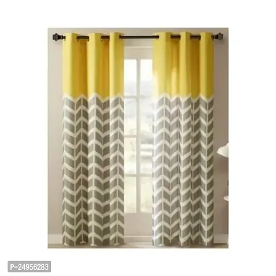 KHUSHI CREATION 3D Zig Zeg Digital Printed Polyester Fabric Curtain for Bed Room, Kids Room, Curtain Color Yellow Window/Door/Long Door (D.N.421)