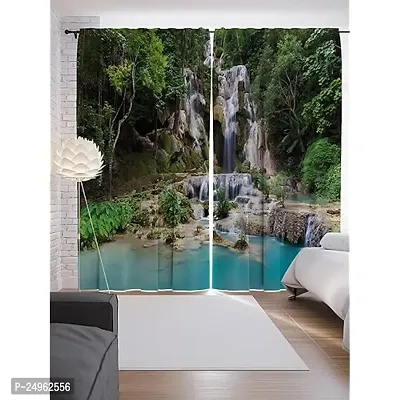 KHUSHI CREATION 3D Waterfall Scenery Digital Printed Polyester Fabric Curtains for Bed Room, Kids Room, Color Green Window/Door/Long Door (D.N.1018) (1, 4 x 9 Feet (Size : 48 x 108 Inch) Long Door)