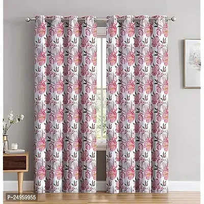 KHUSHI CREATION 3D Lotus Flowers Digital Printed Polyester Fabric Curtains for Bed Room, Kids Room, Color Pink Window/Door/Long Door (D.N.918)