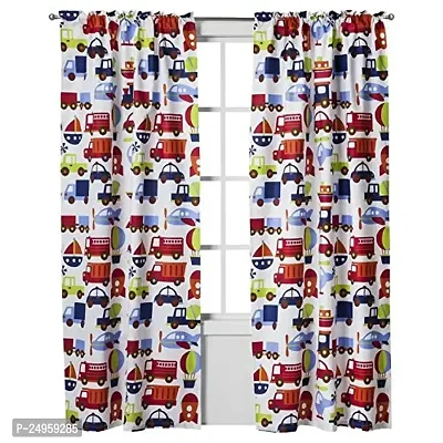 KHUSHI CREATION 3D Vehicles Digital Printed Polyester Fabric Curtains for Bed Room, Kids Room, Color Multi Window/Door/Long Door (D.N.744)-thumb0