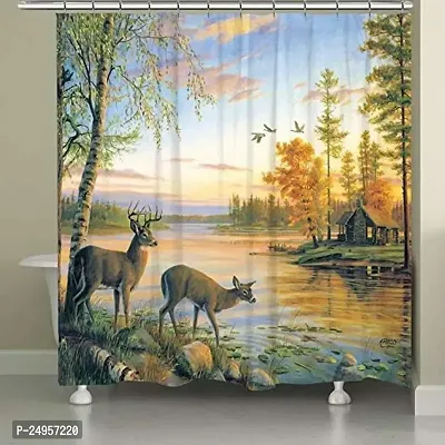 KHUSHI CREATION 3D Deer Digital Printed Polyester Fabric Curtain for Kids Room, Curtain Color White Window/Door/Long Door (D.N.816) (1, 4 x 5 Feet (Size ; 48 x 60 Inch) Window)-thumb0