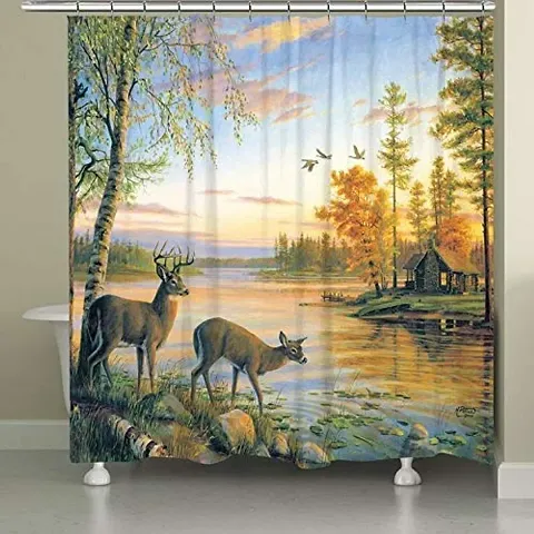 KHUSHI CREATION 3D Deer Digital Printed Polyester Fabric Curtain for Kids Room, Curtain Color White Window/Door/Long Door (D.N.816)