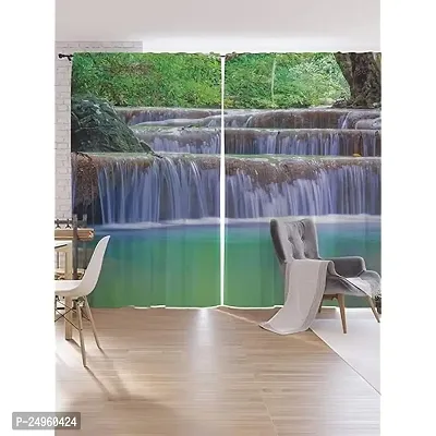KHUSHI CREATION 3D Waterfall Digital Printed Polyester Fabric Curtains for Bed Room, Kids Room, Color Green Window/Door/Long Door (D.N.1062) (1, 4 x 9 Feet (Size: 48 x 108 Inch) Long Door)
