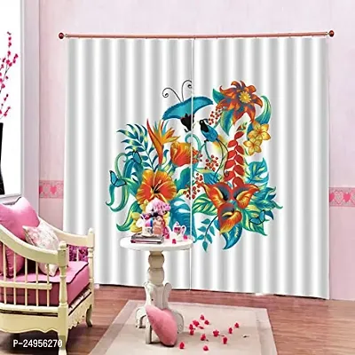 KHUSHI CREATION 3D Flower Digital Printed Polyester Fabric Curtain for Bed Room, Kids Room, Curtain Color White Window/Door/Long Door (D.N.112)-thumb0