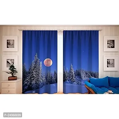 SUV 3D Moon Digital Printed Polyester Fabric Curtains for Bed Room, Kids Room, Color Blue Window/Door/Long Door (D.N.1380)-thumb0