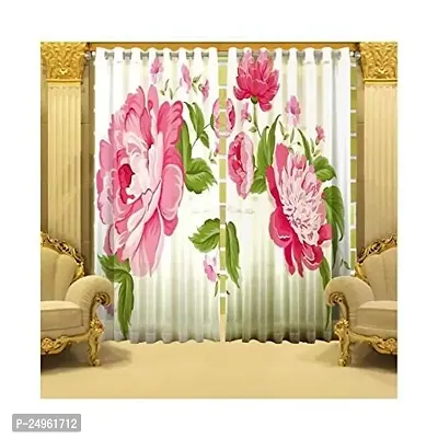 KHUSHI CREATION 3D Flowers Digital Printed Polyester Fabric Curtains for Bed Room, Kids Room, Color Pink Window/Door/Long Door (D.N.804) (1, 4 x 9 Feet (Size : 48 x 108 Inch) Long Door)-thumb0