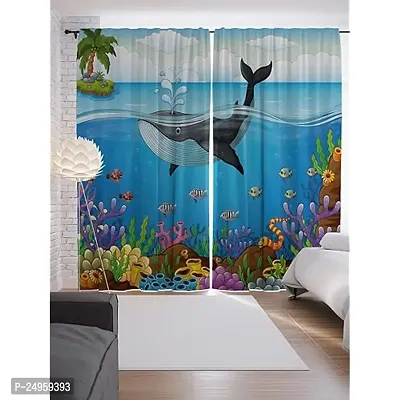 KHUSHI CREATION 3D Dolphin Digital Printed Polyester Fabric Curtains for Bed Room, Kids Room, Color Sky Window/Door/Long Door (D.N.994)