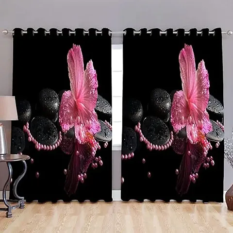 KHUSHI CREATION 3D Flower Digital Printed Polyester Fabric Curtain for Bed Room, Kids Room, Curtain Color Pink Window/Door/Long Door (D.N.603)