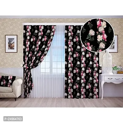 SUV 3D Flowers Digital Printed Polyester Fabric Curtains for Bed Room, Kids Room, Color Black Window/Door/Long Door (D.N.1307)