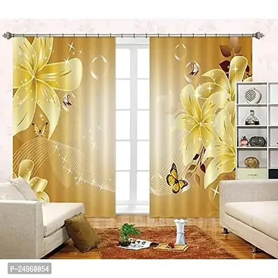 KHUSHI CREATION 3D Butterfly Digital Printed Polyester Fabric Curtain for Bed Room, Kids Room, Curtain Color Yellow Window/Door/Long Door (D.N.303) (1, 4 x 7 Feet (Size : 48 x 84 Inch) Door)