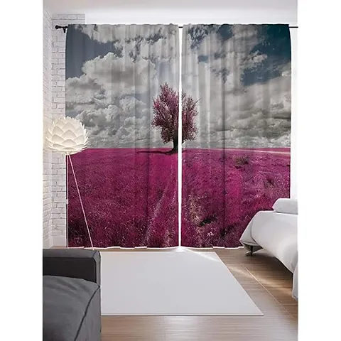 KHUSHI CREATION 3D Pink Tree Digital Printed Polyester Fabric Curtains for Bed Room, Kids Room, Color Pink Window/Door/Long Door (D.N.1056)