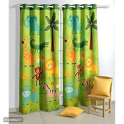 KHUSHI CREATION 3D Cartoon Digital Printed Polyester Fabric Curtain for Bed Room, Kids Room, Curtain Color Green Window/Door/Long Door (D.N.426)-thumb0