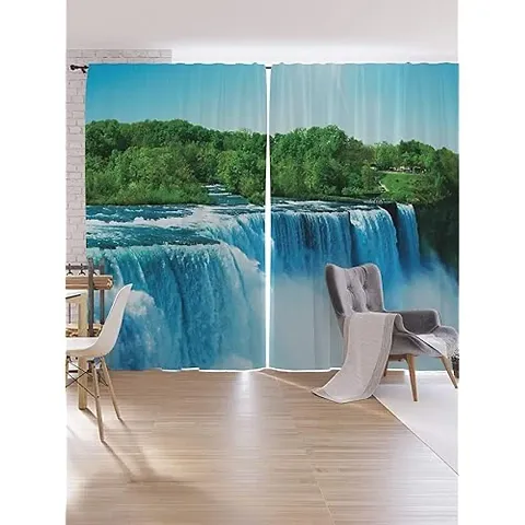 KHUSHI CREATION 3D Waterfall Digital Printed Polyester Fabric Curtains for Bed Room, Kids Room, Color Green Window/Door/Long Door (D.N.1061)