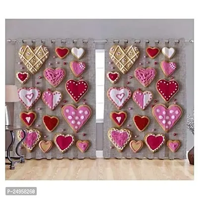 KHUSHI CREATION 3D Heart Digital Printed Polyester Fabric Curtain for Bed Room, Kids Room, Curtain Color Pink Window/Door/Long Door (D.N.510)-thumb0