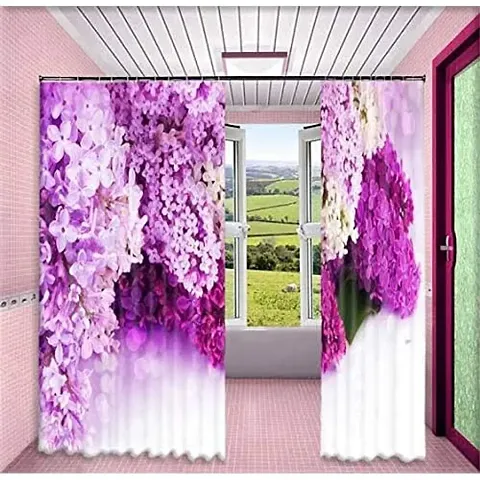 KHUSHI CREATION 3D Flower Digital Printed Polyester Fabric Curtain for Bed Room, Kids Room, Curtain Color Purple Window/Door/Long Door (D.N.210)