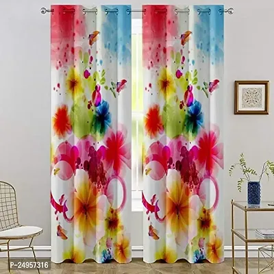 KHUSHI CREATION 3D Flower Digital Printed Polyester Fabric Curtain for Bed Room, Kids Room, Curtain Color Multi Window/Door/Long Door (D.N.535)