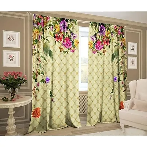 KHUSHI CREATION 3D Flowers Digital Printed Polyester Fabric Curtains for Bed Room, Kids Room, Color Green Window/Door/Long Door (D.N.1128)