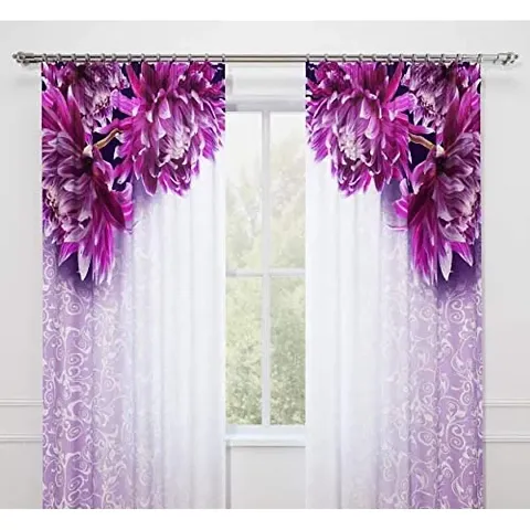 KHUSHI CREATION 3D Flower Digital Printed Polyester Fabric Curtains for Bed Room, Kids Room, Living Room Color Pink Window/Door/Long Door (D.N.976)