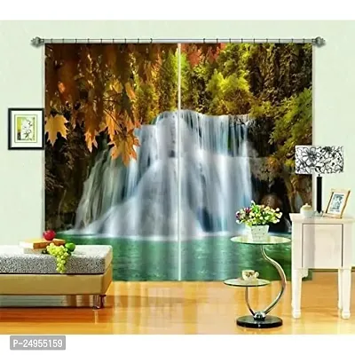 KHUSHI CREATION 3D Waterfall Digital Printed Polyester Fabric Curtain for Bed Room, Kids Room, Curtain Color Green Window/Door/Long Door (D.N.146)