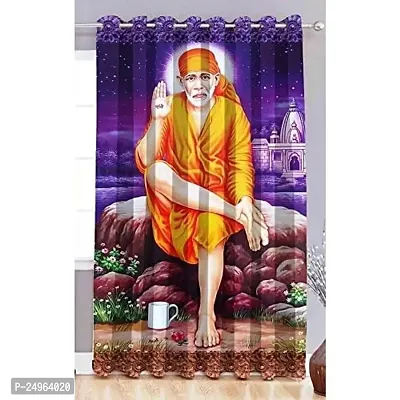 KHUSHI CREATION 3D Sai Baba Digital Printed Polyester Fabric Curtains for Bed Room, Kids Room, Color Orange Window/Door/Long Door (D.N.793) (1, 4 x 9 Feet (Size : 48 x 108 Inch) Long Door)