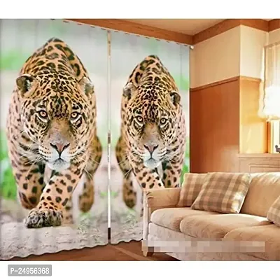 KHUSHI CREATION 3D Tiger Digital Printed Polyester Fabric Curtain for Bed Room, Kids Room, Curtain Color Brown Window/Door/Long Door (D.N.422)-thumb0