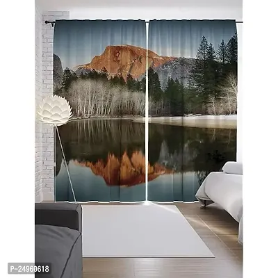 KHUSHI CREATION 3D Mountain Scenery Digital Printed Polyester Fabric Curtains for Bed Room, Kids Room, Color Green Window/Door/Long Door (D.N.1050) (1, 4 x 5 Feet (Size: 48 x 60 Inch) Window)