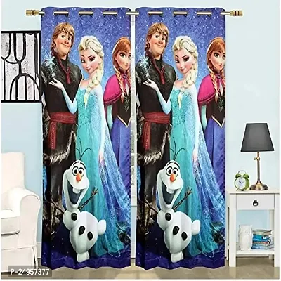 KHUSHI CREATION 3D Cartoon Digital Printed Polyester Fabric Curtain for Bed Room, Kids Room, Curtain Color Blue Window/Door/Long Door (D.N.231)-thumb0