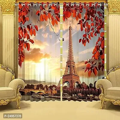 KHUSHI CREATION 3D Eiffel Tower Digital Printed Polyester Fabric Curtain for Bed Room, Kids Room, Curtain Color Red Window/Door/Long Door (D.N.655)