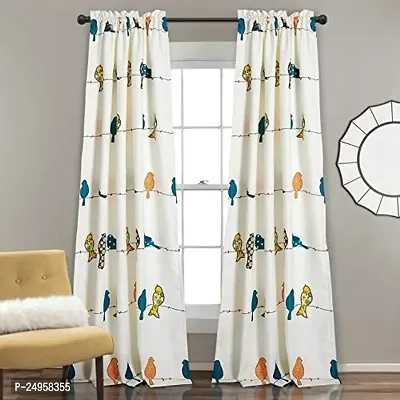 KHUSHI CREATION 3D Birds Digital Printed Polyester Fabric Curtain for Bed Room, Kids Room, Curtain Color White Window/Door/Long Door (D.N.354) (1, 4 x 9 Feet (Size : 48 x 108 Inch) Long Door)