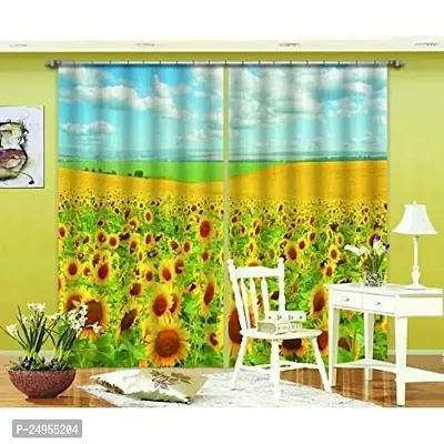 KHUSHI CREATION 3D Sunflower Digital Printed Polyester Fabric Curtain for Bed Room, Kids Room, Curtain Color Yellow Window/Door/Long Door (D.N.143)