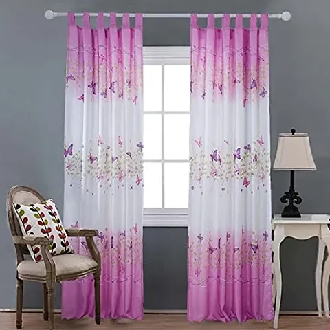 KHUSHI CREATION 3D Butterfly Digital Printed Polyester Fabric Curtains for Bed Room, Kids Room, Color Pink Window/Door/Long Door (D.N.1135)