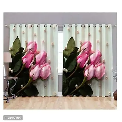 KHUSHI CREATION 3D Flower Digital Printed Polyester Fabric Curtain for Bed Room, Kids Room, Curtain Color Pink Window/Door/Long Door (D.N.500)