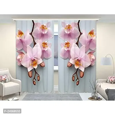 KHUSHI CREATION 3D Pink Flowers Digital Printed Polyester Fabric Curtains for Bed Room, Kids Room, Color Sky Window/Door/Long Door (D.N.952)