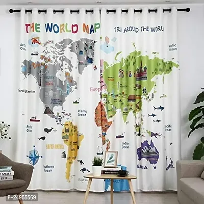 KHUSHI CREATION 3D World Map Digital Printed Polyester Fabric Curtain for Bed Room, Kids Room, Curtain Color White Window/Door/Long Door (D.N.817) (1, 4 x 5 Feet (Size ; 48 x 60 Inch) Window)-thumb0